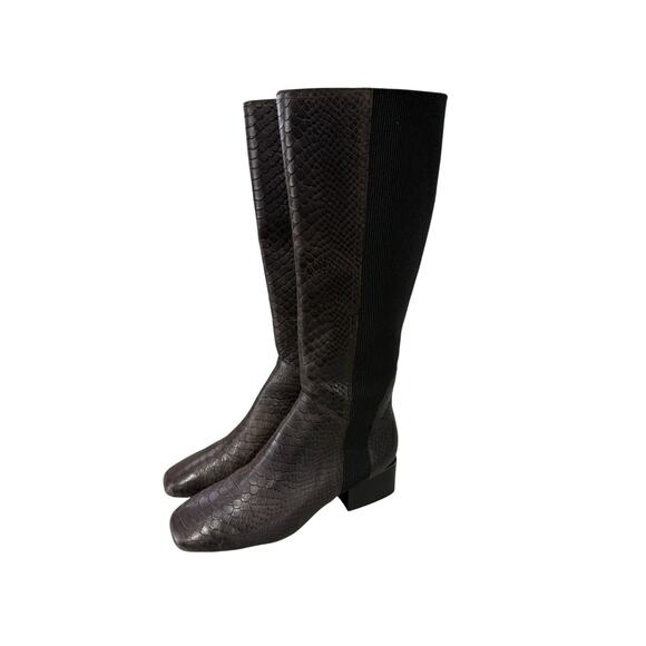 DONALD PLINER Two Tone Brown Black Leather Tall Zip Boots Annika Size 10M - Picture 1 of 11